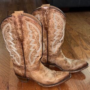 Circle G Brown Cowhide Leather Snip Toe Cowboy Boots Teen Size 4 1/2